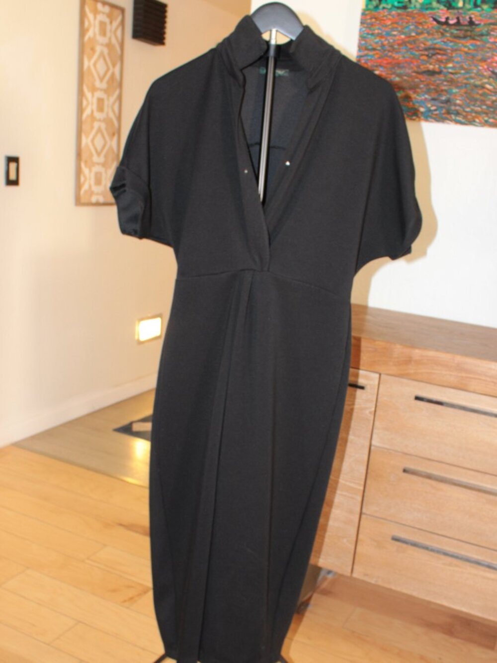 For Cynthia Black Draped Collar Midi Dress Size Medium